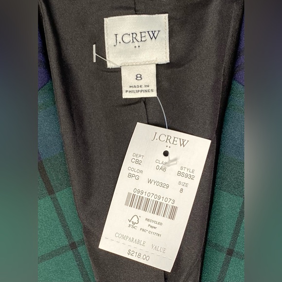 J. Crew Women's Black Watch Plaid One-Button Blazer Jacket Size 8 NWT - Picture 7 of 16
